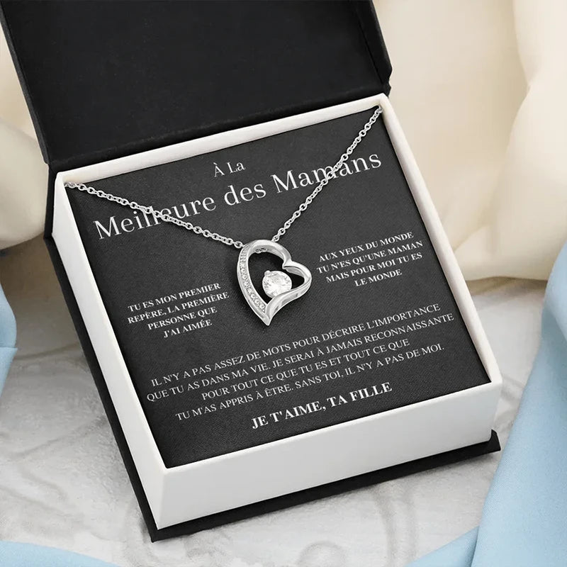 À la Meilleure des Mamans, Je t'Aime, Ta Fille - Collier Cœurs Diamant Argent