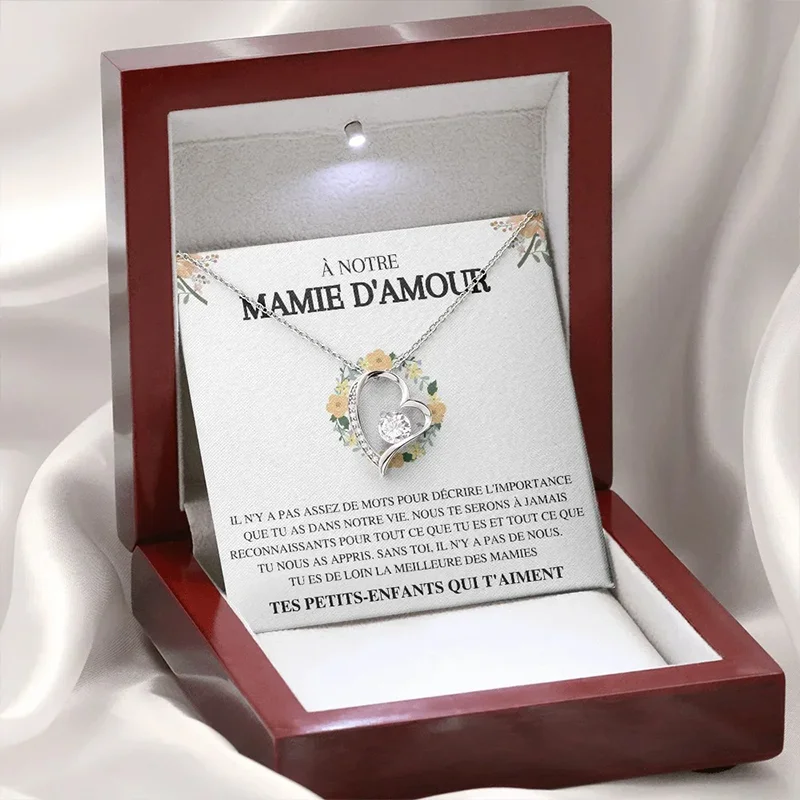 À notre Mamie d'Amour - Collier Cœurs Diamant Argent Coffret