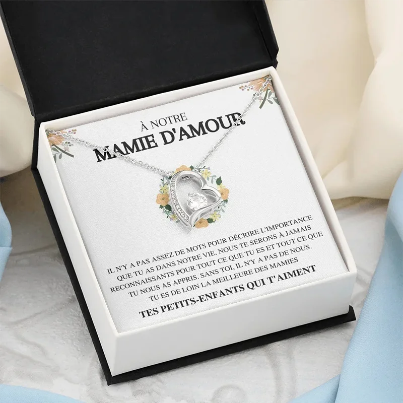 À notre Mamie d'Amour - Collier Cœurs Diamant Argent