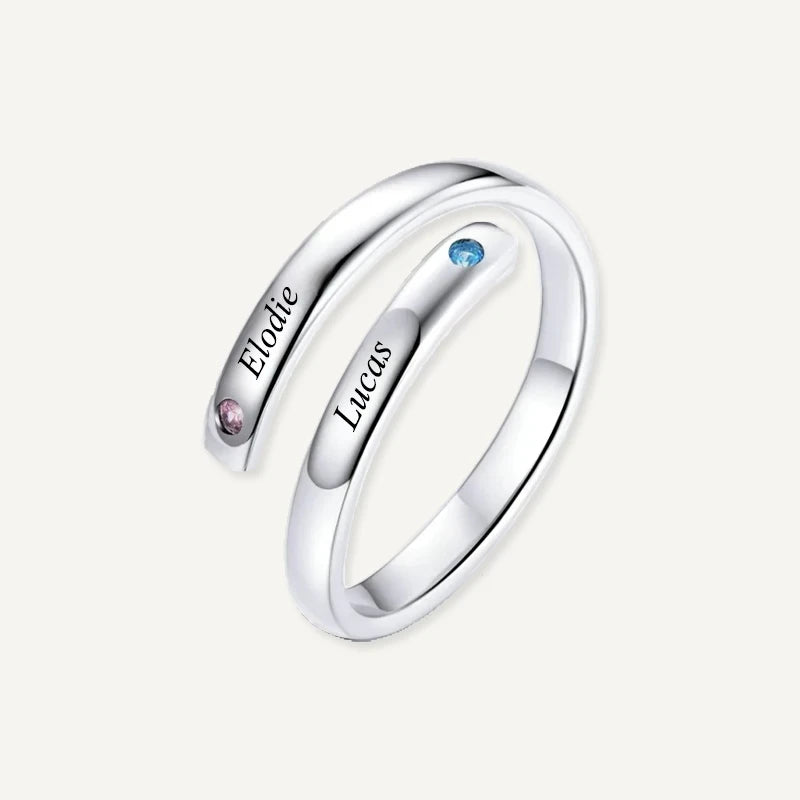 Bague 2 Prénoms avec Pierres de Naissances en Argent 925