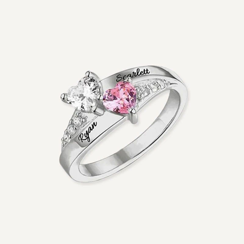 Bague 2 Prénoms avec Pierres de Naissances