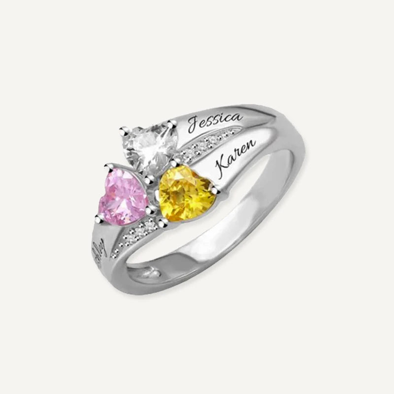Bague 3 Prénoms avec Pierres de Naissances