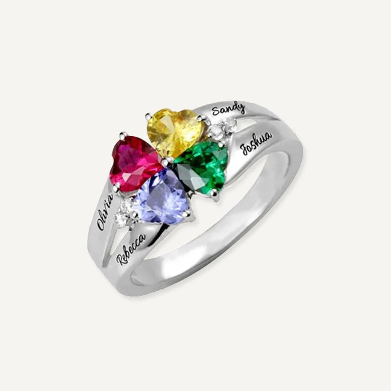 Bague 4 Prénoms avec Pierres de Naissances