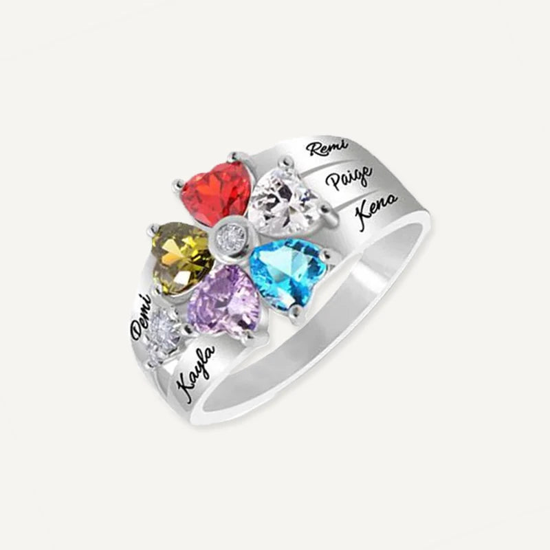 Bague 5 Prénoms avec Pierres de Naissances