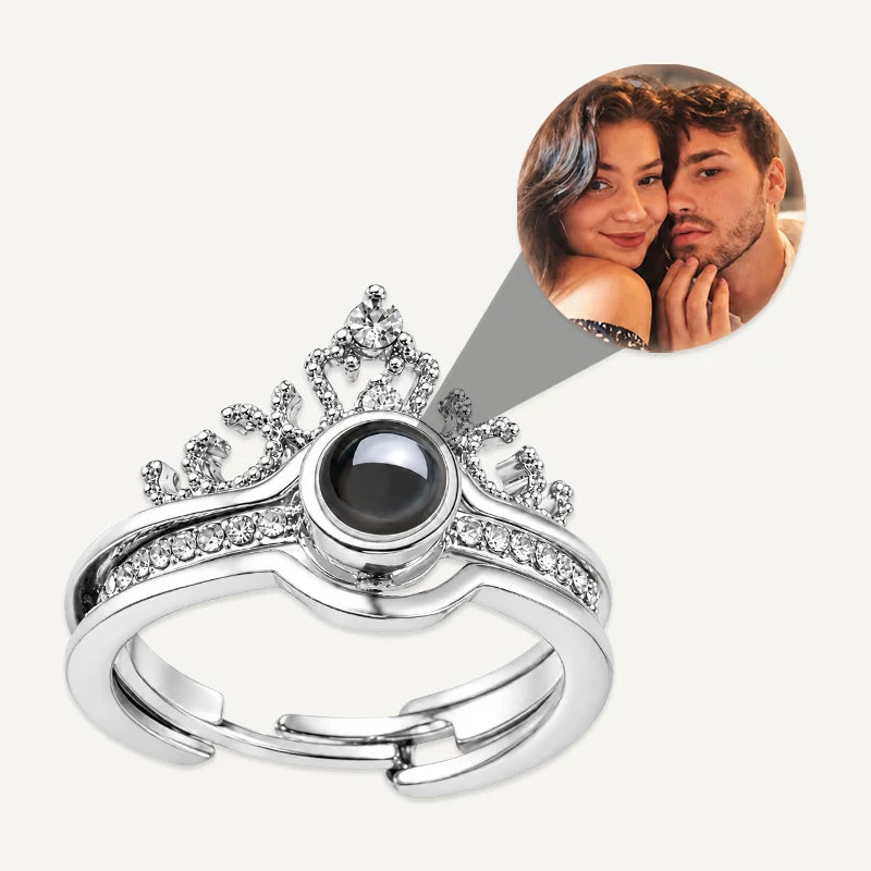 Bague Couronne Projection Photo Argent