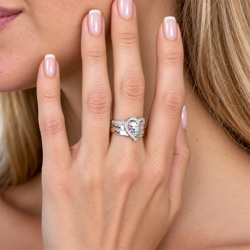 Bague Personnalisée Cœur Prénom avec Pierre de Naissance Femme