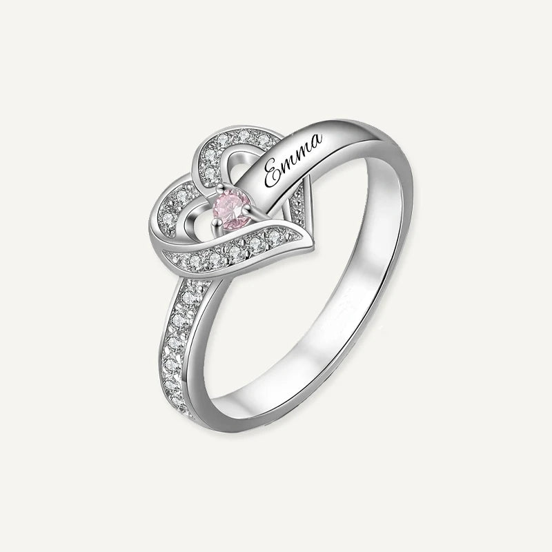 Bague Personnalisée Cœur 1 Prénom avec Pierre de Naissance
