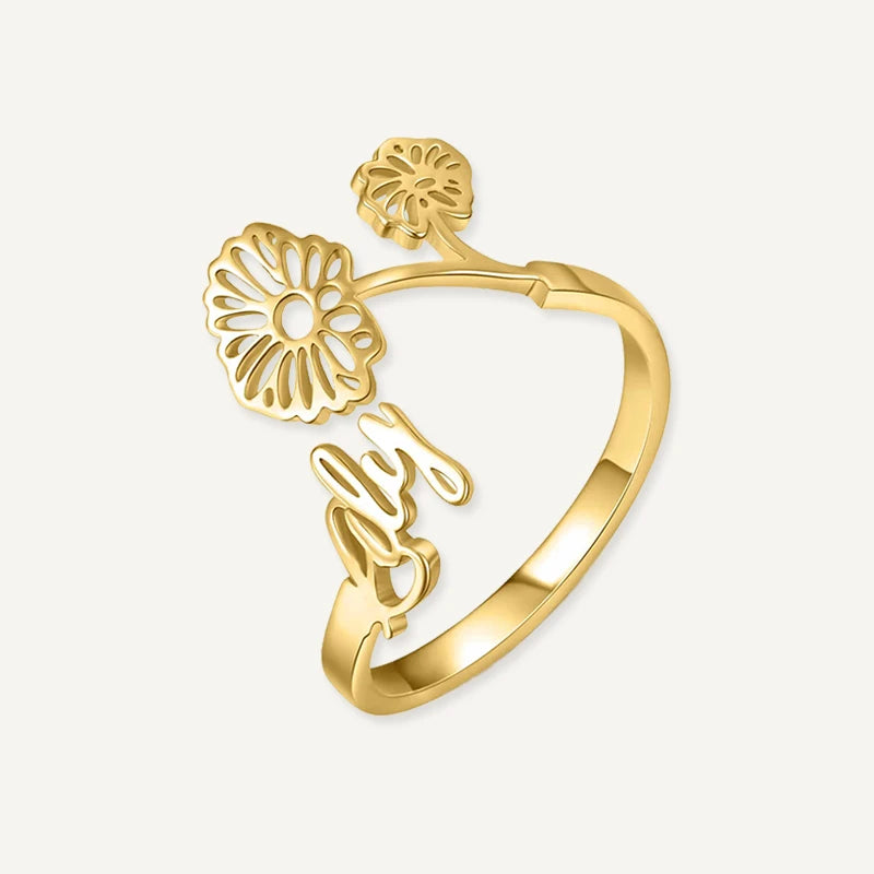 Bague Prénom avec Fleur de Naissance Or