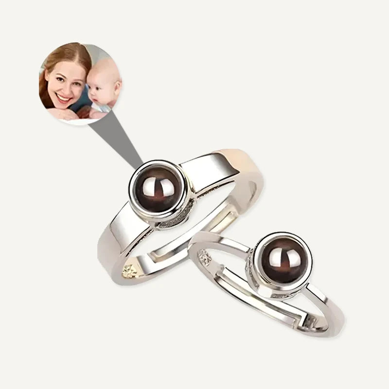 Bagues Couple Projection Photo Argent
