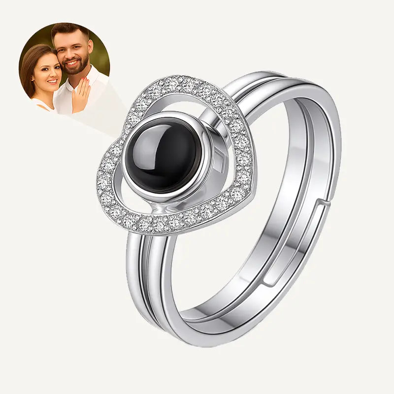 Bagues Cœur et Projection Photo Argent