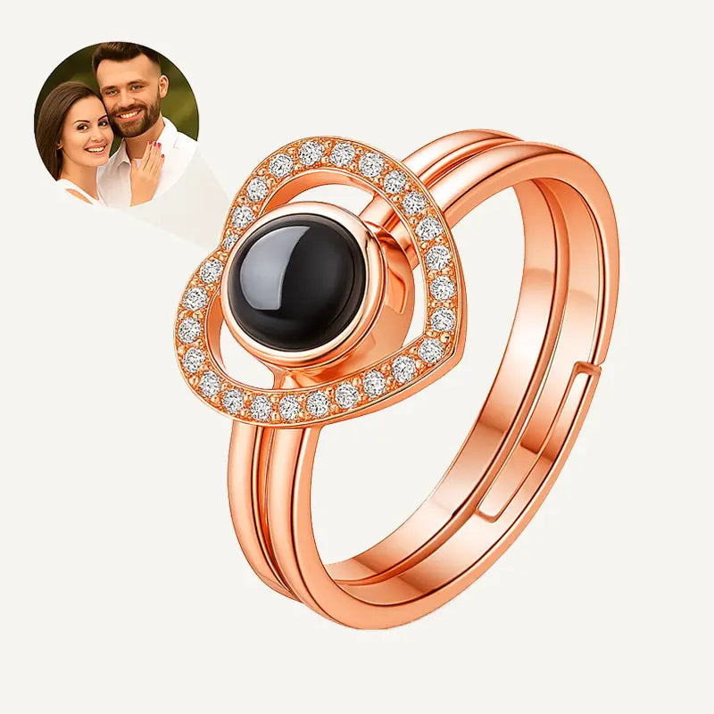 Bagues Cœur et Projection Photo Or Rose