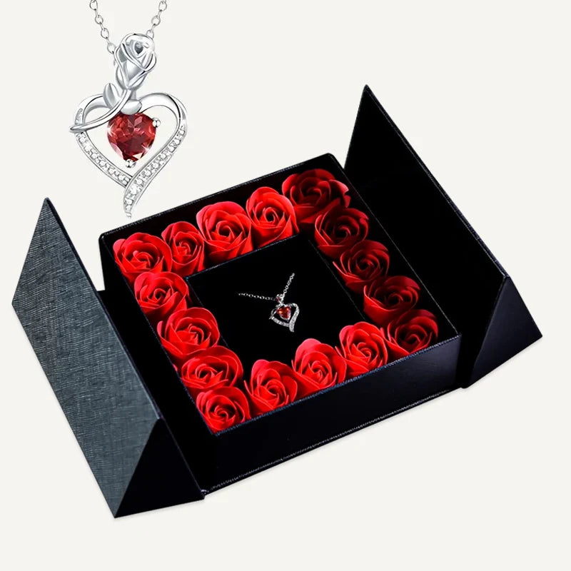 Boîte Rose Éternelle et Collier Rouge