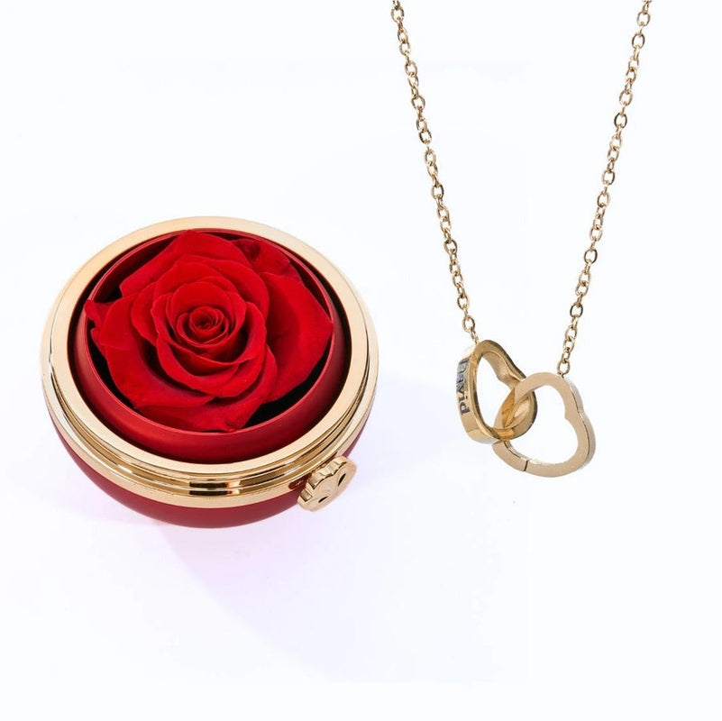 Boule Rose Éternelle et Collier Personnalisé Rouge Or