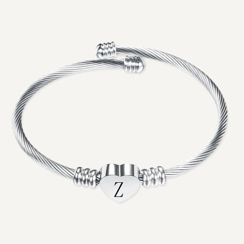 Bracelet Câble Cœur Initiale Gravée Argent Lettre Z
