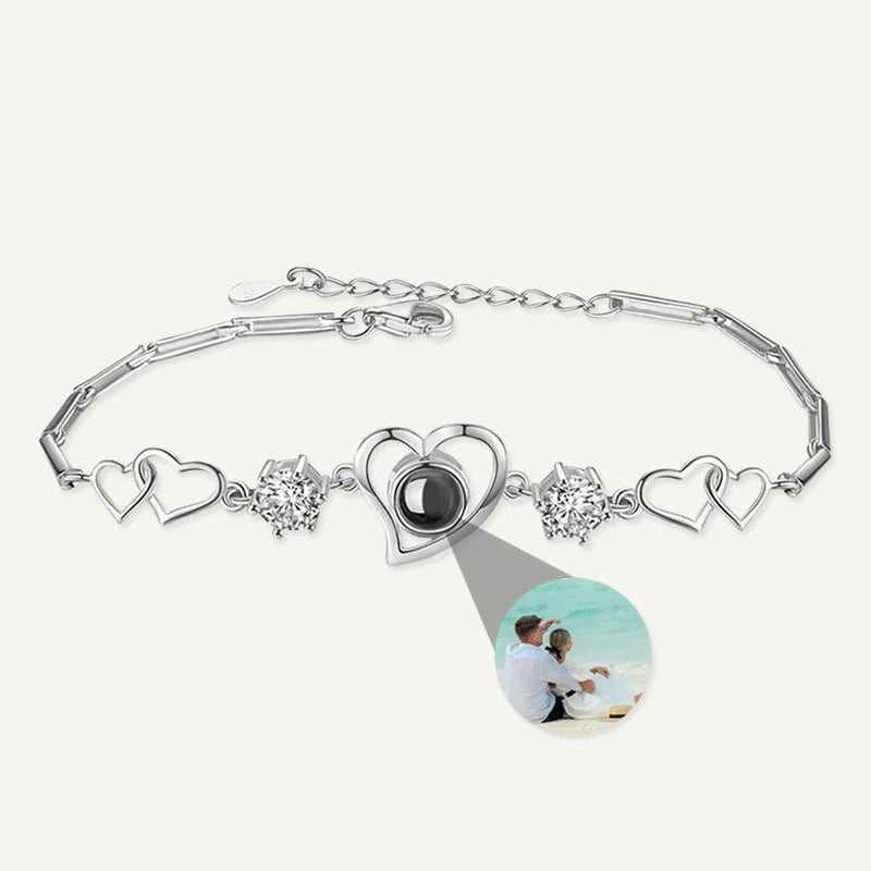 Bracelet Cœur Duo avec Projection Photo Personnalisée Argent