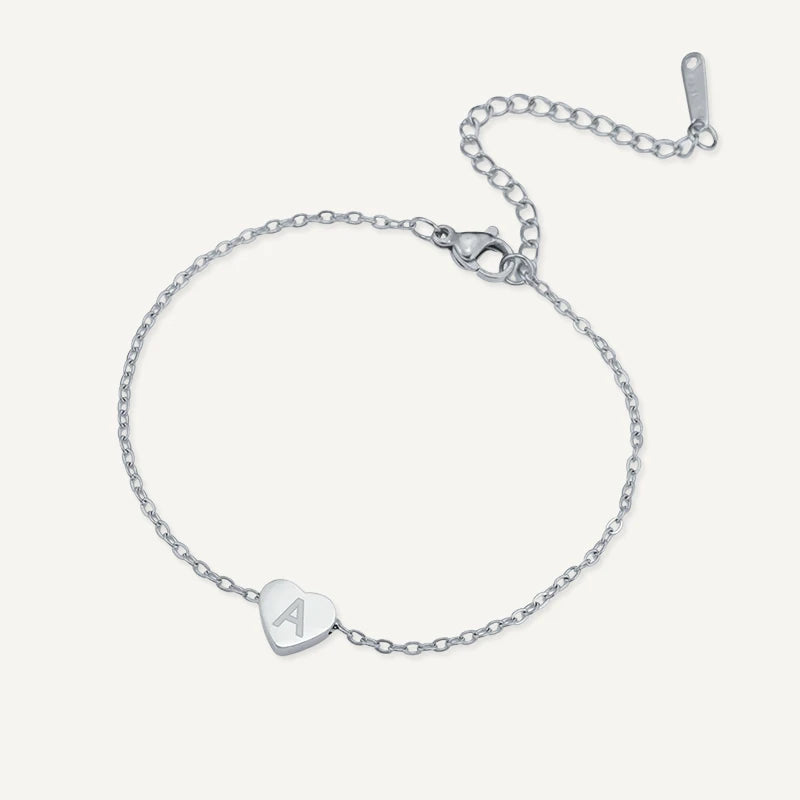Bracelet Cœur Gravé Initiale Personnalisée Argent