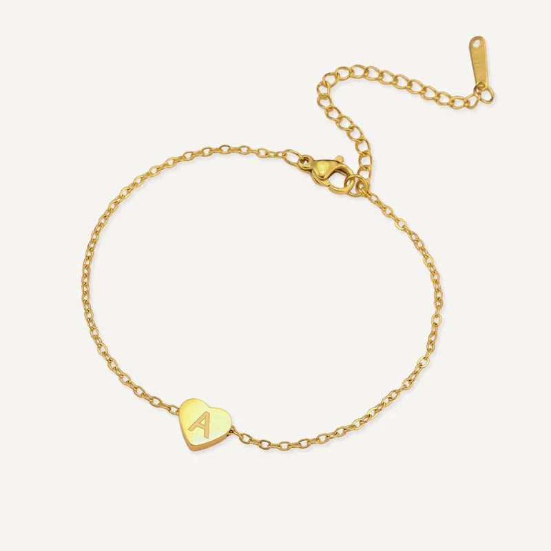 Bracelet Cœur Gravé Initiale Personnalisée Or