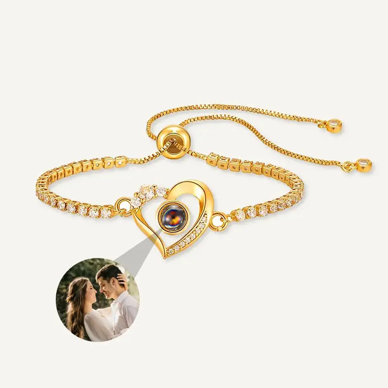 Bracelet Cœur Or 14k Projection Photo Femme