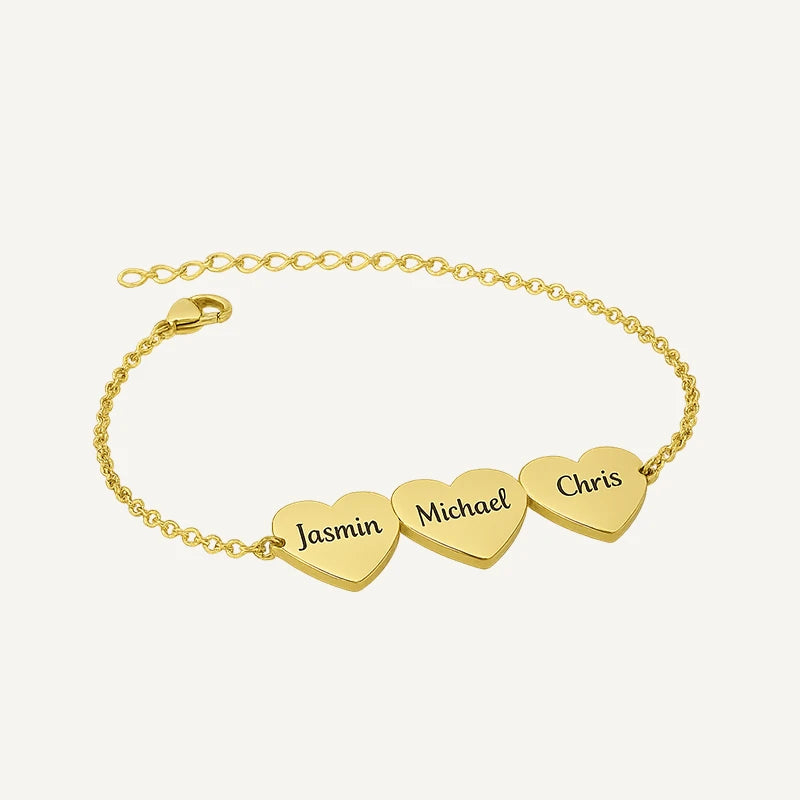 Bracelet Cœurs Prénoms Gravés Acier Inoxydable