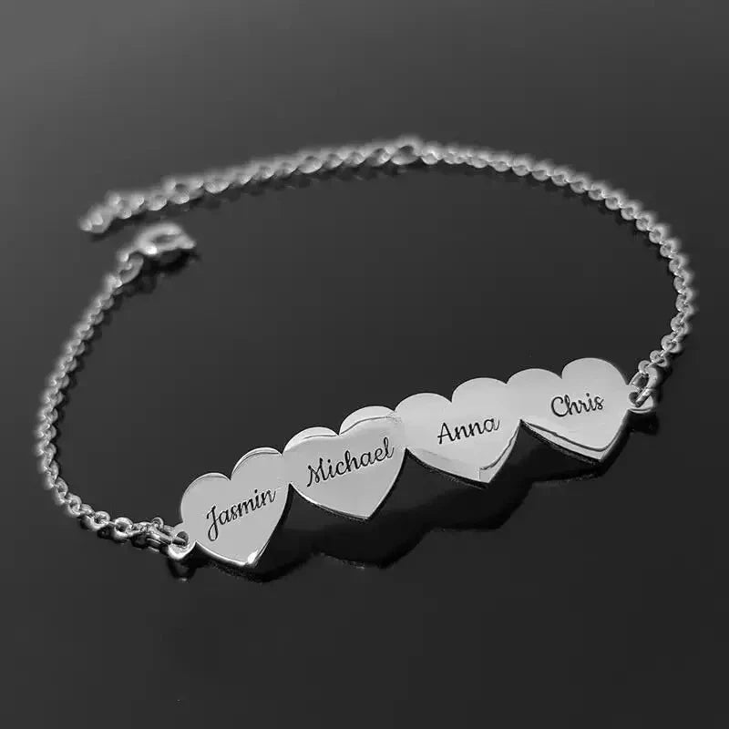 Bracelet Cœurs Prénoms Gravés Argent