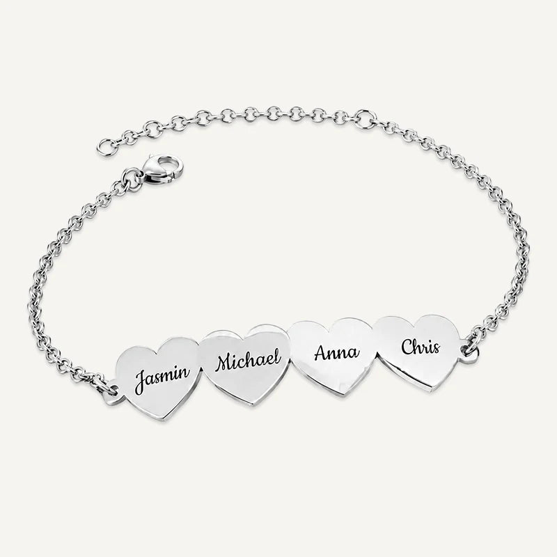 Bracelet Cœurs Prénoms Gravés Argent
