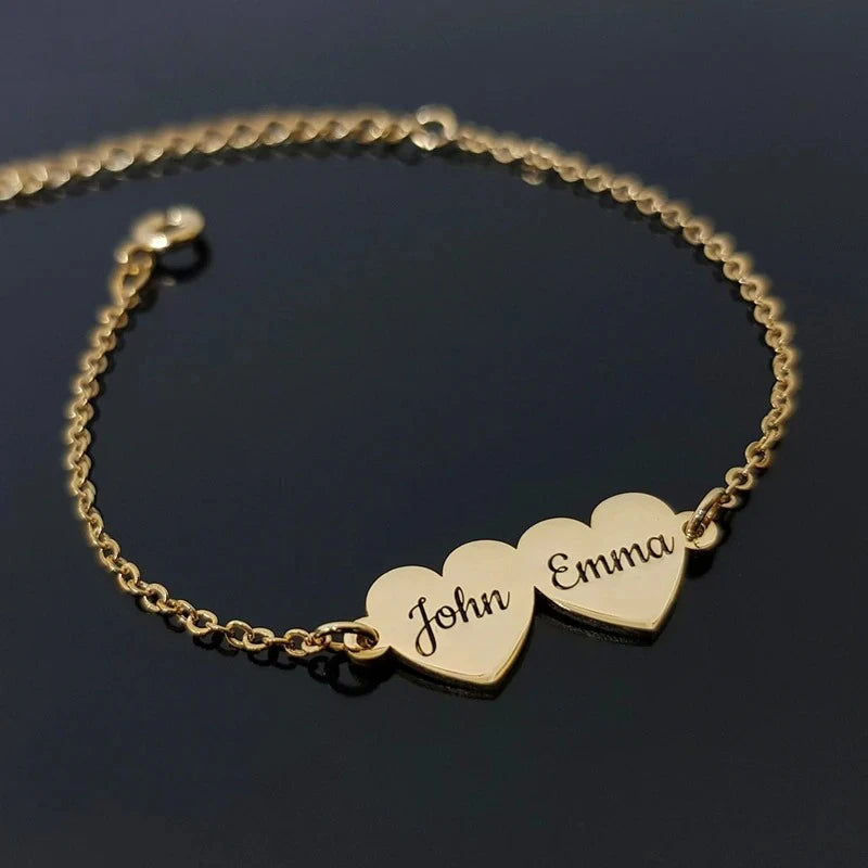 Bracelet Cœurs Prénoms Gravés Famille