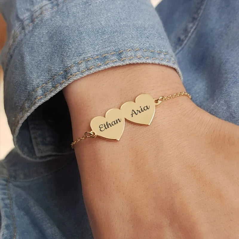 Bracelet Cœurs Prénoms Gravés Femme