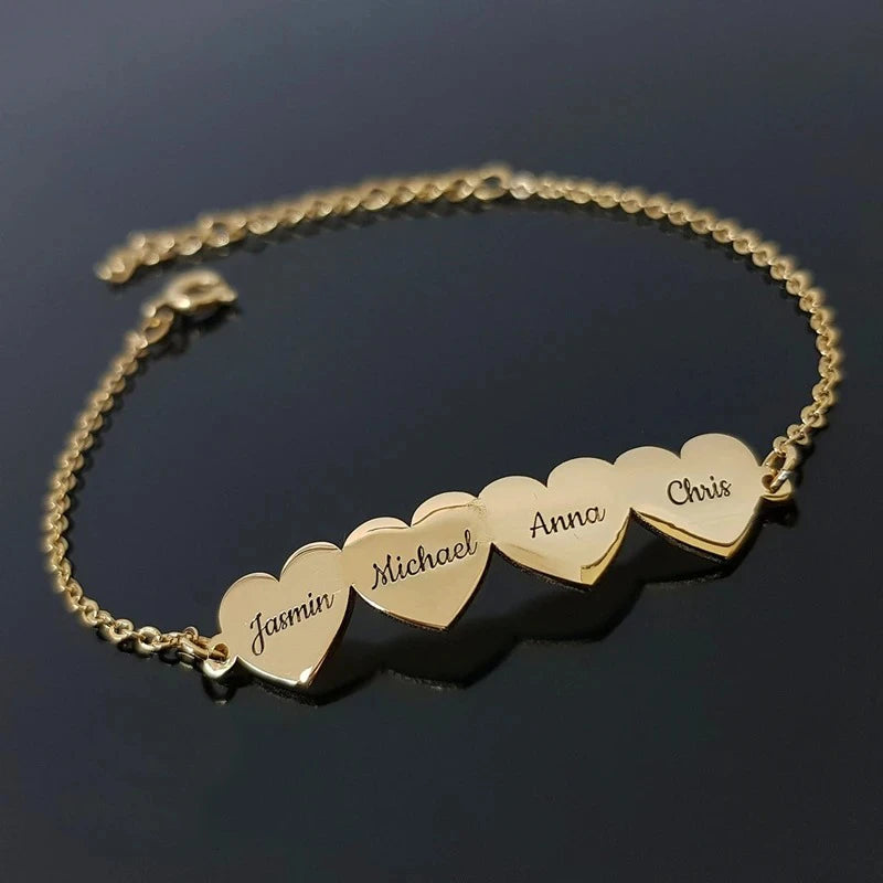 Bracelet Cœurs Prénoms Gravés Or