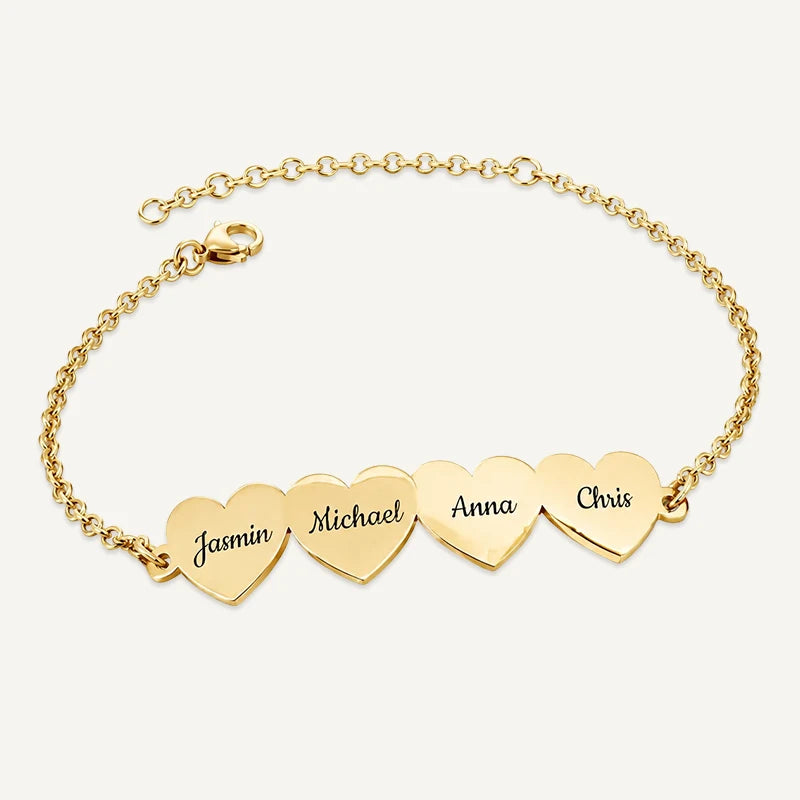 Bracelet Cœurs Prénoms Gravés Or
