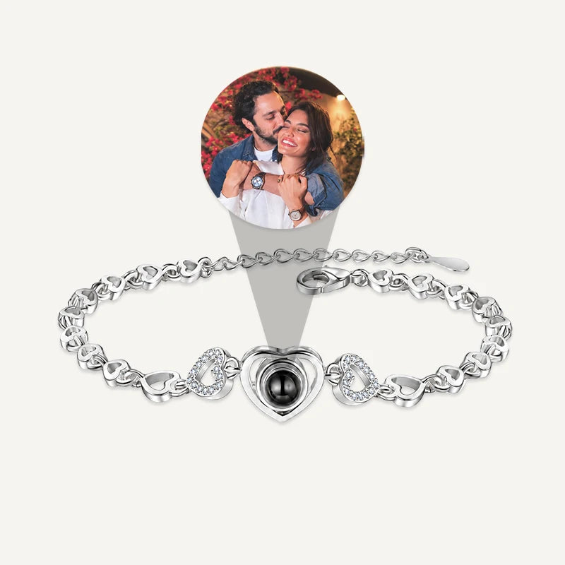 Bracelet Cœur Projection Photo Personnalisée Argent