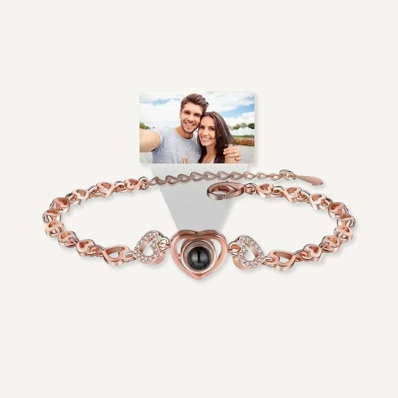 Bracelet Cœur Projection Photo Personnalisée Or Rose