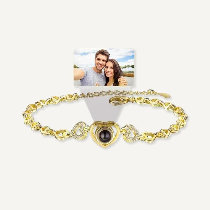 Bracelet Cœur Projection Photo Personnalisée Or