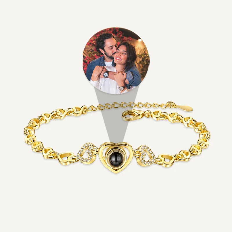 Bracelet Cœur Projection Photo Personnalisée Or