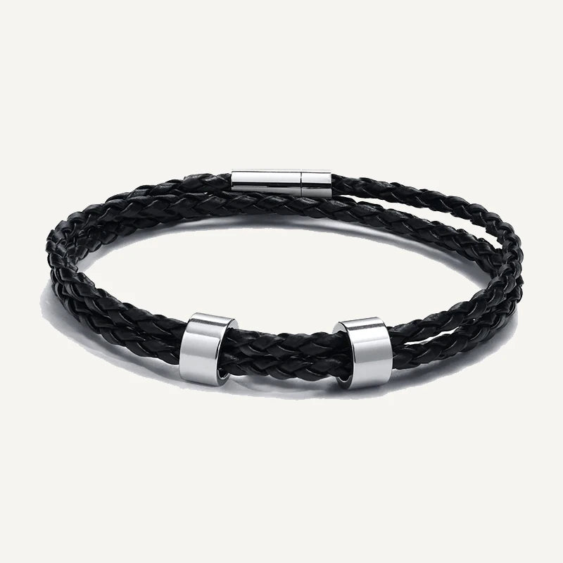 Bracelet en Cuir Tressé 2 Prénoms Personnalisés
