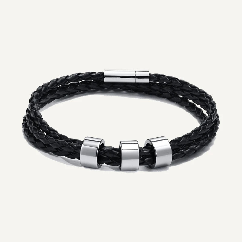 Bracelet en Cuir Tressé 3 Prénoms Personnalisés