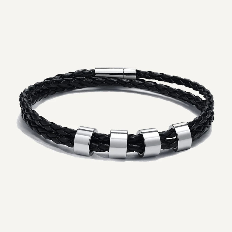 Bracelet en Cuir Tressé 4 Prénoms Personnalisés