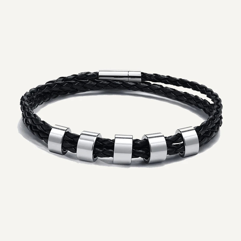 Bracelet en Cuir Tressé 5 Prénoms Personnalisés