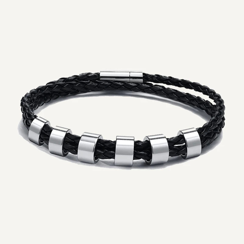 Bracelet en Cuir Tressé 6 Prénoms Personnalisés