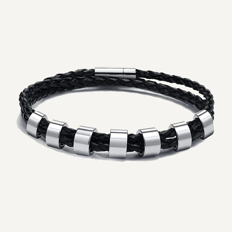 Bracelet en Cuir Tressé 7 Prénoms Personnalisés