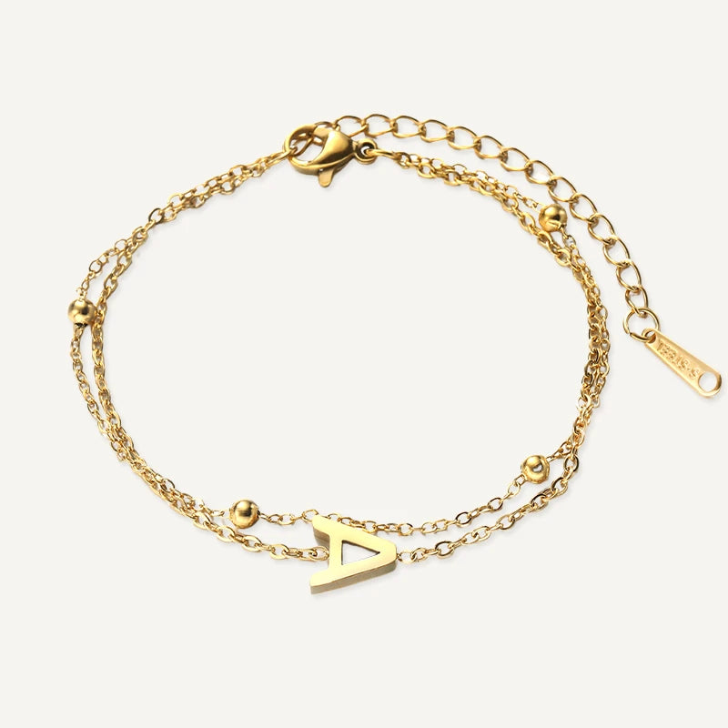 Bracelet Double Chaîne Initiale Or Lettre A