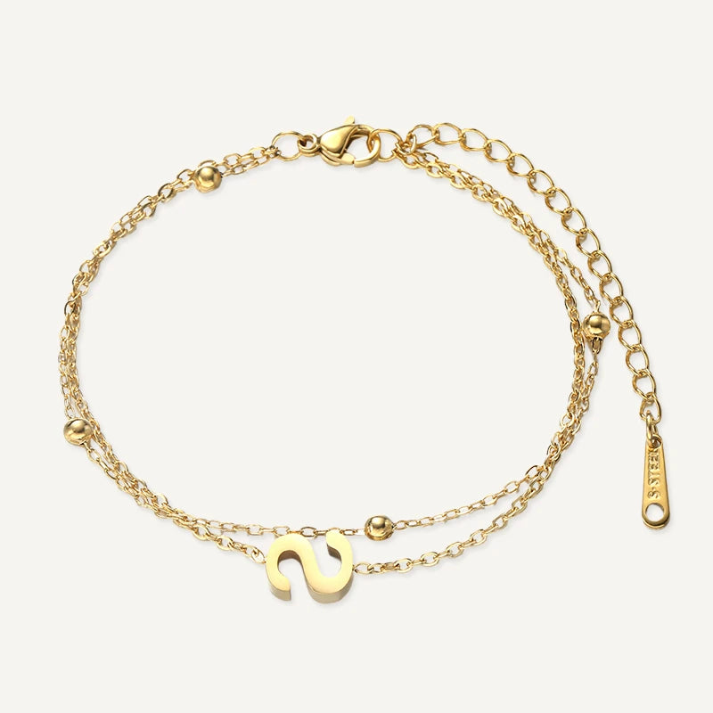 Bracelet Double Chaîne Initiale Or Lettre S