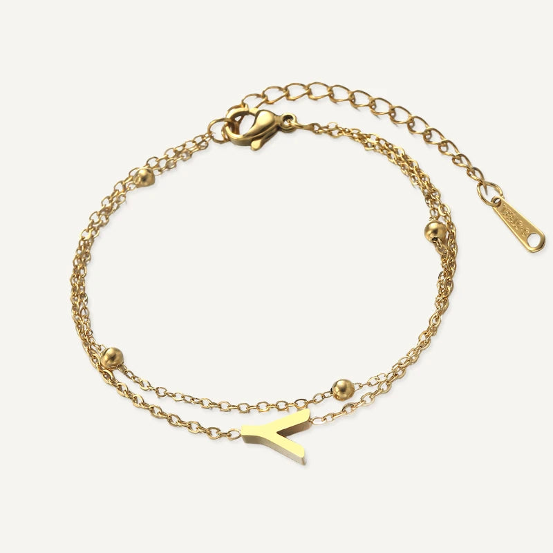 Bracelet Double Chaîne Initiale Or Lettre Y