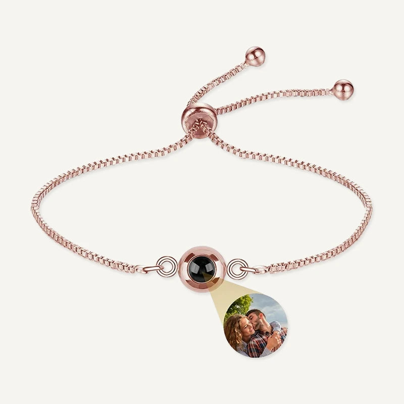 Bracelet Élégant Femme avec Projection Photo Or Rose