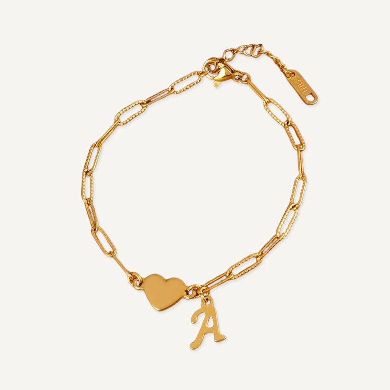 Bracelet Initiale Personnalisée Cœur et Chaîne Or