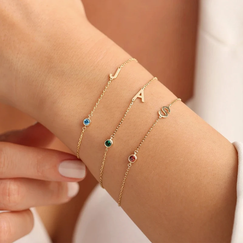 Bracelet Initiale avec Pierre de Naissance Femme
