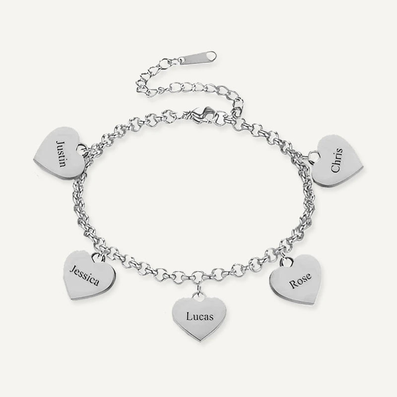 Bracelet Personnalisé Cœur Prénoms Argent