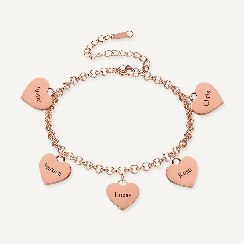 Bracelet Personnalisé Cœur Prénoms Or Rose