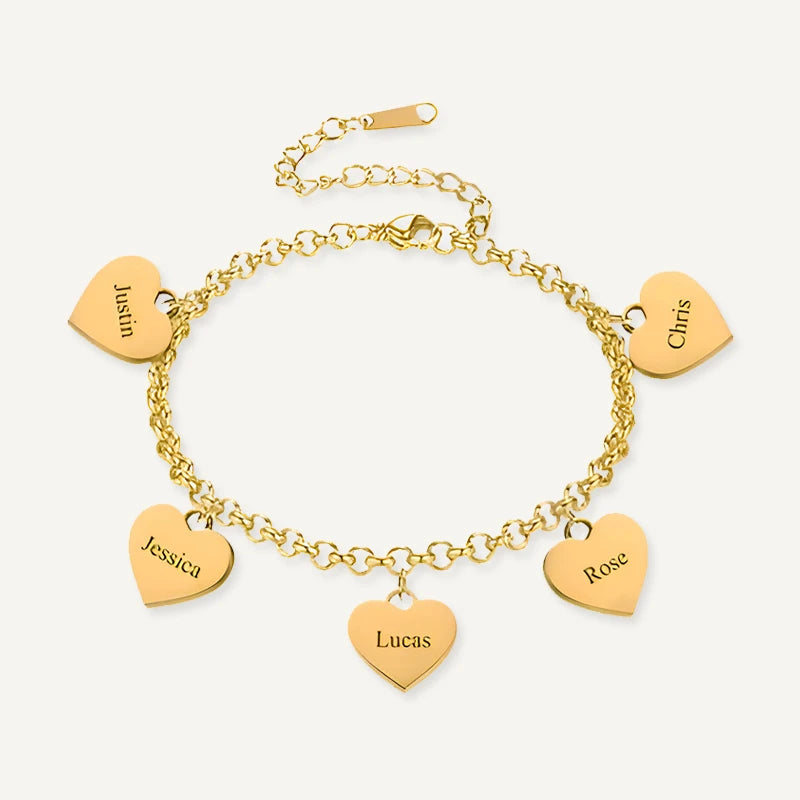Bracelet Personnalisé Cœur Prénoms Or