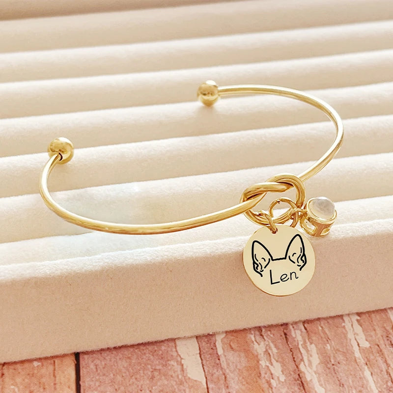 Bracelet Personnalisé Oreilles de Chiens, Prénom et Projection Photo