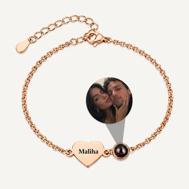 Bracelet Photo Projection et Cœur Prénom Or Rose